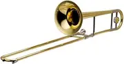 Harmonics Bb Slide Trombone Trumpet for Beginners Students, B Flat Brass Plated Trombone Instrument with Luxury Wooden Case, Gold Lacquer