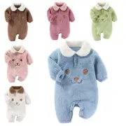 Baby Unisex Cute Long Sleeve Lapel Color Block Press Buttoned Thicken Jumpsuit