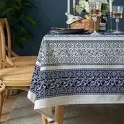Virtumob Rectangle Tablecloth - 60 x 84 Inch Blue Bohemia Rustic Tablecloth Classic French Country Printed Farmhouse Table Cover for Farmhouse Decoration, Suitable for Home, Kitchen Dining