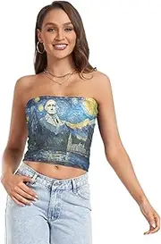 [RPLIFE] Starry Night Style Cropped Tube Top Womens Strapless Top, Sheer Tube Tops, Sexy Tube Tops (S)