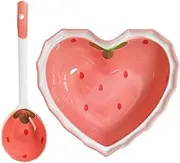 Luxshiny Ceramic Bowl Plate with Spoon Heart Shaped Strawberry Bowl Salad Bowl Dessert Bowl Snack Bowl Appetizer Plates Food Serving Bowl