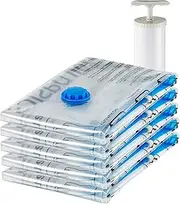 Amazon Basics Reusable Vacuum Compression Storage Bags with Free Hand Pump - Medium, 5-Pack - Best for Travel Packing