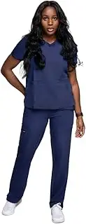 [Anwu] Scrub Set for Women V Neck Scrub Top & Straight Leg Scrub Pant, Modern, Moisture- Wicking, Odor Protection