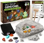 Lotfancy Gemstone Dig Kit, Excavate 20 Real Gems, Science Kit for Kids Age 8-12,