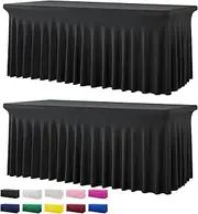 Htper 2 Pack Black Spandex Table Covers for 6ft Rectangle Tables, Wrinkle Free Fitted Tablecloths with Skirt for Parties Weddings Birthday Banquet Baby Shower