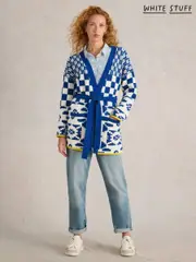White Stuff Blue Geo Mix Cardigan (AN5666) | $96