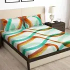 Microfiber Queen/Double Bed Sheet with 2 Pillow Covers Abstract (Teal)