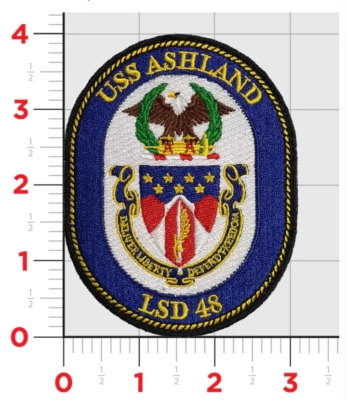 NAVY USS ASHLAND LSD-48 EMBROIDERED PATCH WITH HOOK & LOOP