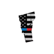 Distressed Thin Blue Red Line Vermont State Shaped Subdued US Flag Sticker