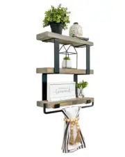 Ziggy 3-tier 5.5" x 20" x 24" Gray Pine Wood Floating Shelf w/Towel Bar