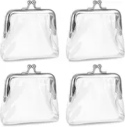 [Hariendny] 4 Pieces Clear Coin Purses, Transparent Change Purse, Small Clear Wallet for Women, Waterproof Kiss Lock Coin Purse, Purse Kiss Lock Plastic PVC Coin Wallet, Clear Wallet