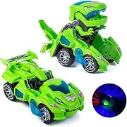 Yellcetoy Dinosaur Transformers Car Transformers Toy Automatic Transformation Dinosaur Toy Car with Flashing Lights and Sound for 3-7 Years Old Boys and Girls