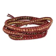Crystal/Red Quartz/ Red Sand Stone/Leather Multi-wrap Bracelet BF2103