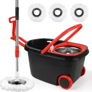 360° Rotating Mop Bucket Floor Cleaning System on Wheels 3 Microfiber Mop Refill
