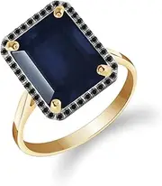 [Galaxy Gold GG] 14k Solid Yellow Gold Ring with Natural Black Diamonds and Sapphire