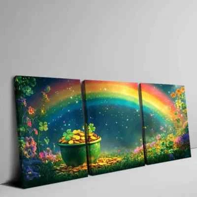 3pcs Gold Lush and Greenery Flowers Rainbow Pot Wall Art Canvas Unframed/Framed
