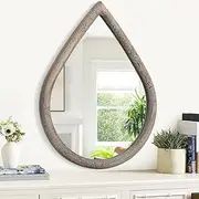 Wall Mounted Decorative Mirror Wooden Rustic Wall Mirror Farmhouse Water Art Drop Wall Hanging Mirrors Decorative for Entryway Hallway Living Room