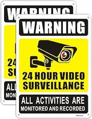 2 Pack Surveillance Warning Safety Sign CCTV Security Camera Signs Hanging Signage Reflective Aluminum 24 Hour Video Surveillance All Activities Are Monitored And Recorded Sign Outdoor 10" x 7"