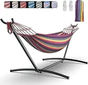 EveryFun Double Hammock with Heavy-Duty Steel Stand,Portable,Easy Assembly,600lbs Weight Capacity,Perfect for Indoor,Yard,Camping,or Outdoor-Rainbow