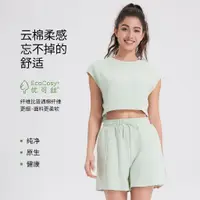 在飛比找蝦皮商城精選優惠-IBUY 春季新品瑜伽服運動短袖罩衫跑步休閒短褲時尚運動套裝