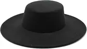 [Hcclijo] French Women's Hat Big Wide Brim 10CM Fedora Hat Winter Wool Wedding Jazz Hats Flat Top Felt Hat