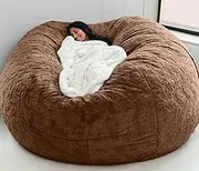 Bean Bag Cover Without Filler Easy Cleaning Bean Bag Replacement Cover for Bean Bag Chair Lazy Lounger Sofa Zipper Opening Soft Flannel Protective Cover,Brown,150X75cm