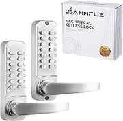 ANNFUZ Mechanical Keyless Entry Door Lock with Keypad,Double-Sided Keypad Door Lock with Handle,Combination Front Door Lever Lock Set for Outdoor Gates, Fences,Garden,No Battery (Pearl Chrome)
