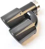 1PC Glossy Black Stainless Steel Straight Muffler Pipe Curly Carbon H Style Left Side End Tail Exhaust Tip(57-101MM A Logo)