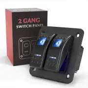 2 Gang Rocker Switch Aluminum Panel with Blue LED Light Waterproof 5 Pin on o...