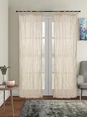 TARAN LIVING Beige Sheer Curtains 63 inches Long - Home Decoration Grommet Airy & Lightweight Elegant Window Treatments with Light Filtering for Bedroom Living Room Kitchen, (2 Panels, W42 x L63)