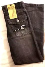 Boys Youth Junior Denim Jeans Sz 18 Blue Black Mecca USA Rocker Fit Guitar Patch