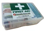 First Aid Kit Food Handling Kitchen Small Box Blue Bandaid Burn Gel