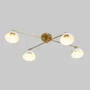 4-Light Mid Century Modern Flush Mount Ceiling Light | White Shades | Brass Arms