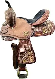 Western Youth-Kids Barrel Horse Pony Saddle with Floral Tooled Premium Quality Black Turquoise Purple Pink 8" 10" 12" 13" with Headstall Breast Collar & Reins