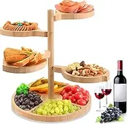 Cheese Boards Ch uterie Swivel - Bamboo 5 in 1 Easy to Setup & S Sturdy Serving P ers and Trays Unique Party Holiday Wedding Birthday Housewarming s Wood Color One Size