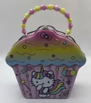 Hello Kitty Unicorn Cupcake Purse Tin Lunch Box Multi-Color Brand New