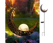 Solar Garden Lights Pathway Outdoor Moon Crackle Glass Globe Pole Metal Lights, Waterproof Warm White Led