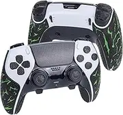 TALONGAMES Controller Grip Tapes Compatible with PS5 DualSense Edge Elite Version Color Anti Slip Tape Compatible with PlayStation 5 Edge Grips Multi-Texture Sweat Ventilation Skin Kit (Black&Green)