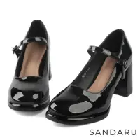 在飛比找momo購物網優惠-【SANDARU 山打努】瑪莉珍 漆皮小圓釦粗跟高跟鞋(黑)