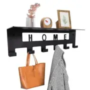 Coat Rack Wall Mount with Shelf, Black Wall Hooks with Shelf Black With Shelf