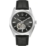 Bulova Men's Watch Surveyor Open Heart Black and Silver Tone Dial Strap 96A273