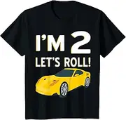 [X.Style] Kids Race Car 2nd Birthday Boy Shirt Im 2 Lets Roll Toddler Cute ds1060 T-Shirt (S) Black