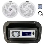 Pyle Marine Receiver,Adapter,Spa Bezel, Antenna,Wire, 2x 8'' 320W White Speakers
