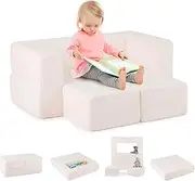 HONEY JOY Modular Kids Sofa Couch, Convertible Foam Armchair for Children, Toddler Plush Sofa Play Set for Small Playroom Bedroom Living Room, Fold Out Sofa Bed Futniture for Boys Girls (Beige)