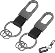 SLIVERBA Pack of 2 leather key rings, leather car key rings for men, women, for car, motorcycle, bicycle and home lanyard (black), black, One size