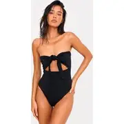 Black Bow Front Cut Out Swimsuit, Black