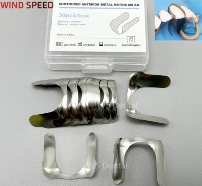 30pcs Dental Contoured Anterior Matrix Sectional System Metal Matrices Bands