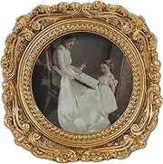 VINLIFE Vintage Picture Frames 3x3 Round Gold - Antique Ornate Small Picture Frames with Hooks and Easel Stand Wallet Size Victorian Decor for Gallery Wall and Tabletop