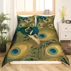 Duvet Cover Set Teal Cute Animal Bedding Set for Kids Boys Girls Peacock
