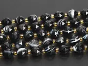 6MM Genuine Natural Black Striped Agate Beads AA Rondelle Faceted Loose Beads